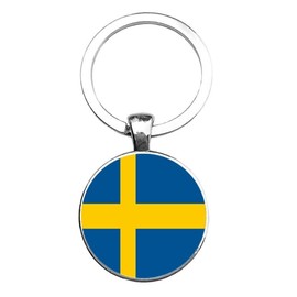 Art Attack Swedish Flag Keychain, Sweden Scandinavian Map Country Heart Love Key Chain Charm Pendant (Silver)