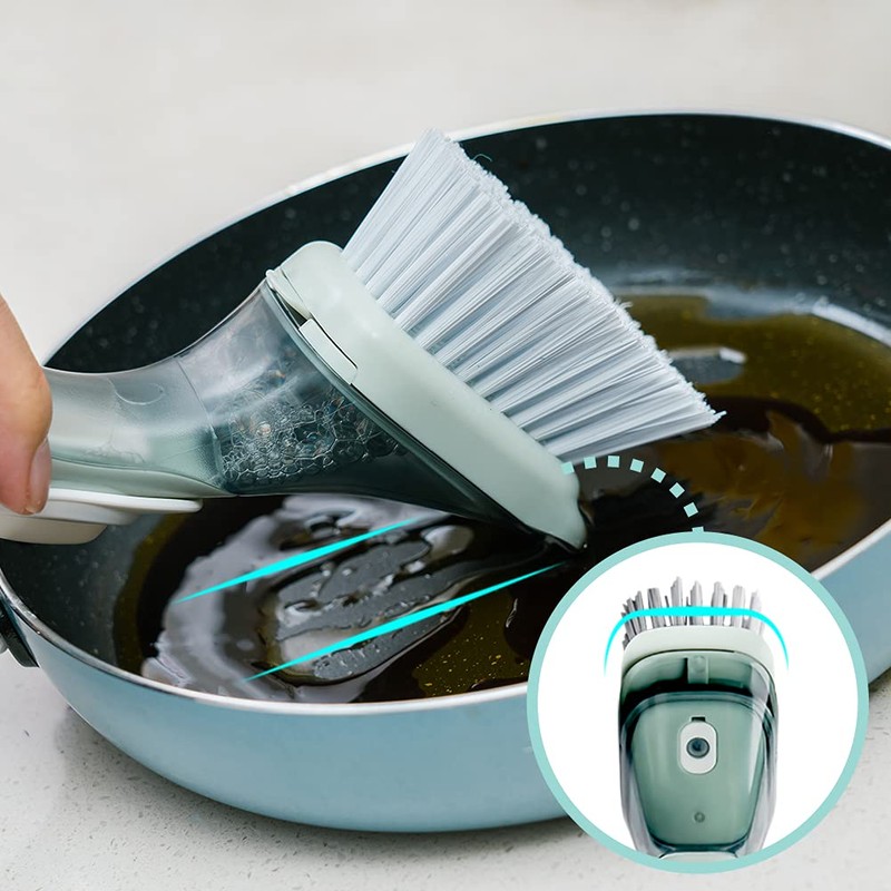 CQT Soap Dispenser Washing Up Brush, Dish Scrubber with Handle,