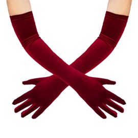 BRYCTSISEN Long Velvet Evening Gloves (Wine Red)