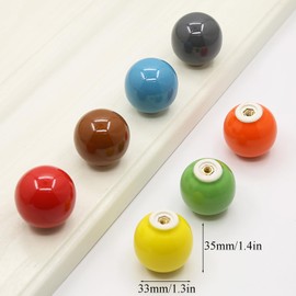 Yuaaoh Ceramic Knobs Cupboards Colourful Pack of 8 Ceramic Knob Handle, Smooth Ball, Furniture Knobs, Ceramic Colourful for Kitchen, Children's Bathroom, Chest of Drawers, Cupboard, with Screws (8