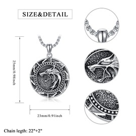 Wolf Viking Necklace 925 Sterling Silver Viking Jewelry for Men Boys Women,2 mm 22+2 In Long Rolo Chain,