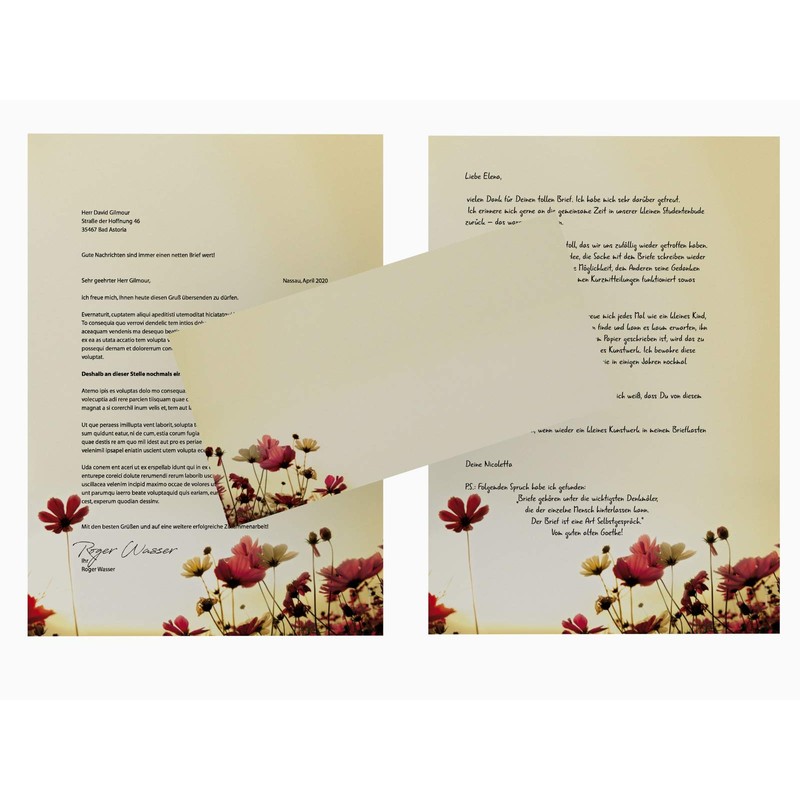 Writing Paper Set 100 Pieces Sunny Flowers 50 Sheets DIN