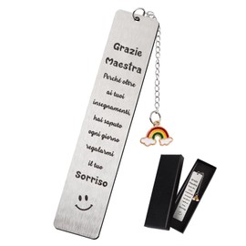 BETESSIN Gifts for Teacher - Grazie Maestra Sorriso - Metal Bookmark with Italian Sayings