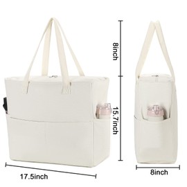 LEDAOU Large Beach Bag with Zip Women's Waterproof Shoulder Bag Tote Bag Shopper Sandproof with Zip Pool Fitness Travel Bag Family, Beige Canvas