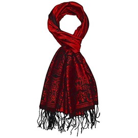 Lorenzo Cana Men's Scarf Jacquard Woven Paisley Pattern 70 cm x 180 cm Natural Fibre Red Black Design Men's Scarf 9331611, black red
