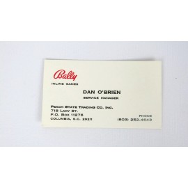 Bally Inline Games Service Manager for Peach State Trading Co. Business Card
