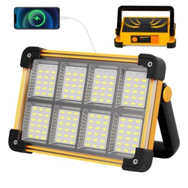 Led Baustrahler Akku Solar Arbeitsleuchte Tragbare, 4 Modi LED Strahler Akku, Campinglampe Aufladbar für Garten, Garage, Camping, Notfall, Outdoor - Gelb