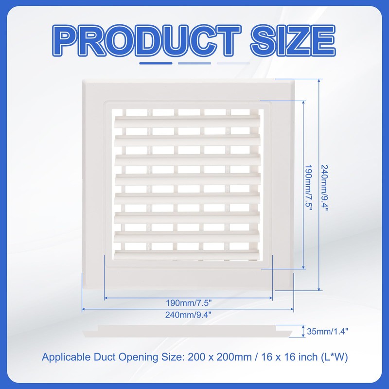 PATIKIL 8x8 Inch Plastic Ventilation Grille, Adjustable Outlet Air Vent