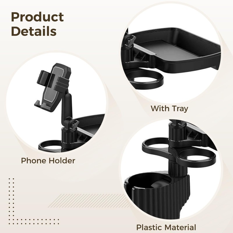 6-in-1 Car Cup Holder Expander with Tray & Phone Mount,