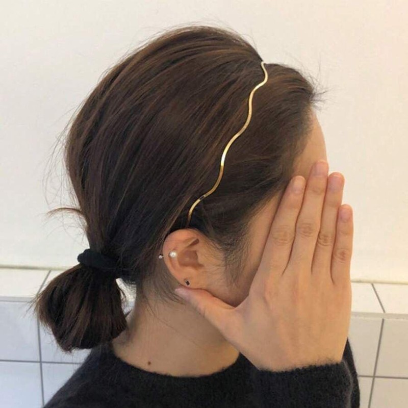 NORMAK Thin Simple Wave Gold Headband Painless, Gorgeous, Stylish, Korean