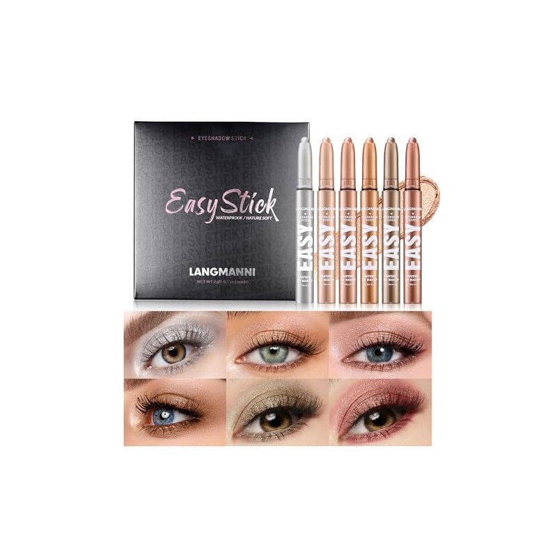 LANGMANNI Barra de Sombra de Ojos, 6 Piezas, Impermeable, Multicolor,