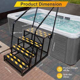 TOCRETOARE RV Steps with Handrail, Hot Tub Steps with Handrail, Portable Stairs Steps for 5th Wheel RV, Mobile Home Stairs Outdoor RV Step (4 Steps with 2 Handrails)