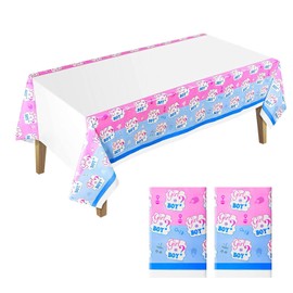 2Pack 130*220cm Blue Pink Gender Reveal Table Cloth Baby Shower Party for Boy or Girl,Rectangular Baby Gender Reveal Party Disposable Table Cover Tablecloths for Baby Gender Reveal Themed Table Decor