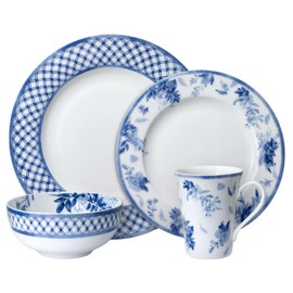 Mikasa Kiley Chip Resistant 16 Piece Dinnerware Set, Service for 4,Blue and White