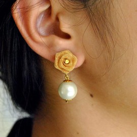 BeAbhika Little Rose Stud Indian Earrings for Women | Elegant Golden Alloy Mesh Design | Nature-Inspired Indian Jewelry For Women with Dangling Pearl
