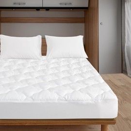 RV Short Queen Mattress Protector Pad Waterproof Quilted 60" X 75", Soft & Cooling Short Queen Mattresses Topper Cover Fitted for RV Trailer & Camper with Deep Pocket to 14", (White)