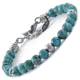 10:10 Jewels Men's and Women's Bracelet with 0,25 inch Natural Turquoise Ocean Stones, Male or Female Bracelet with Diamond Beads in Stainless Steel and Very Resistant, Made in Italy