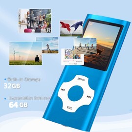 Hotechs. MP3 Player / MP4 Player, Hotechs MP3 Music Player with 32GB Memory SD Card Slim Classic Digital LCD 1.82'' Screen Mini USB Port with FM Radio, Voice Record (Blue)