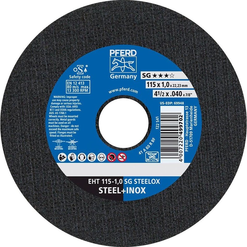 Pferd EHT1151,0A60RSGINOX A60RSG-I Cut-Off Wheel, Multi-Colour, 115 x 1.0 mm