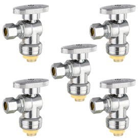 HeSun 5-PCs Push-Fit Angle Stop Valve, 1/2" Push x 1/4" OD Compression Angle Stop, 1/4 Turn Water Shut Off Valve for Bathroom with Disconnect Clip Tool