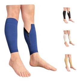 Ziperior Inside Leg 20-30 mmHg Compression Shin Calf No Foot Zipper Sleeves (Navy, 3X-Large)