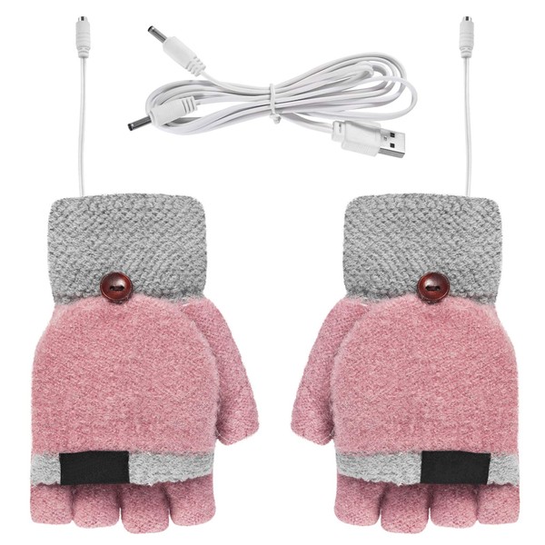 Felenny USB Heated Gloves Mittens Winter Hands Warm Laptop Gloves with Finger Cover Full and Half Heated Fingerless Heating Knitted Hands Warmer