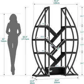 YITAHOME Oval Bookshelf, 5 Tier Etagere Bookcase Industrial Display Shelves for Living Room, Bedroom, Home Office, Black