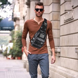 LIMHOO Tactical Sling Bag Backpack Shoulder Bag with USA Flag Patch, Python Black, Daypack Backpacks