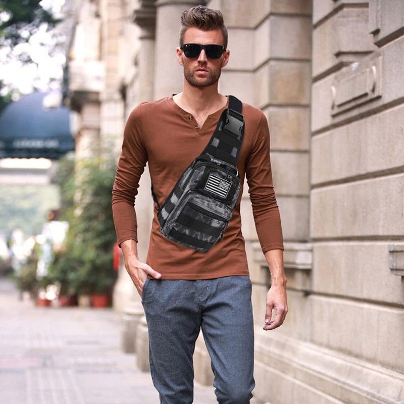 LIMHOO Tactical Sling Bag Backpack Shoulder Bag with USA Flag