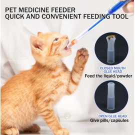 Pill Dispenser Cat, Medication Feeder Pet, Reusable Pusher Syringe with Safety Soft Tip, Pill Assist Tablet Dispenser for Cats Dogs Small Animals