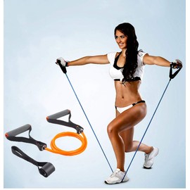 TOCO FREIDO Single Resistance Exercise Band with Comfortable Foam Handles and Door Anchor, Exercise Tube for Home Workouts,Yoga, Gym, Pilates, Stretching, Fitness Training (25-30lbs)