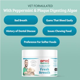 Omni Dog Breath Freshener Supplement - One-a-Day Peppermint Dog Chew Supplements for Dogs with Natural Dog Plaque Remover, Dog Dental Care aiding Fresh Breath for Dogs, 30 Servings, Large Dog 30+ Kg