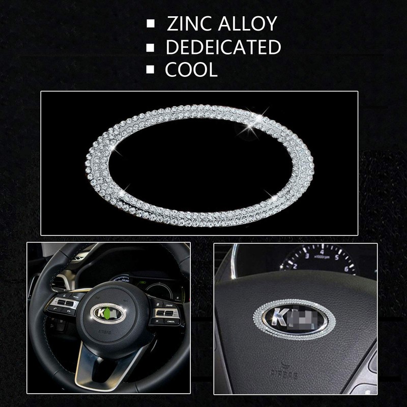 JALII Bling Steering Wheel Logo Caps Compatible with KIA,DIY Diamond