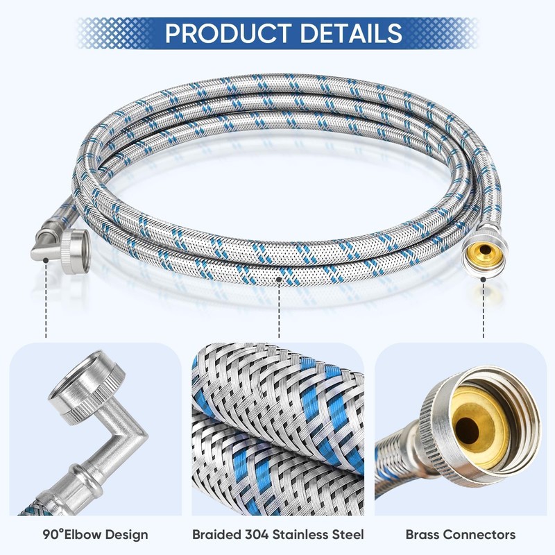 TICONN 8FT Washing Machine Hoses Set, 2 Pack EPDM Core