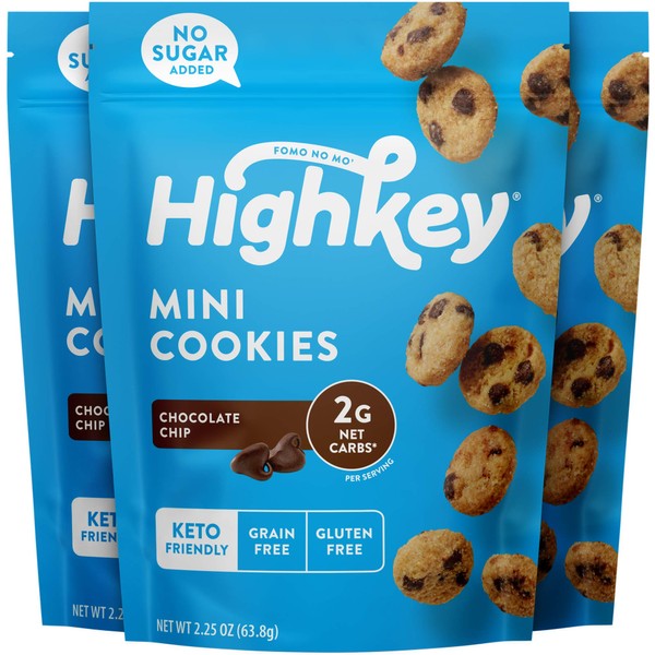 HighKey Snacks Keto Food Low Carb Snack Cookies, Chocolate Chip, 3 Pack - Gluten Free & No Sugar Added, Healthy Diabetic, Paleo, Dessert Sweets, Diet Foods