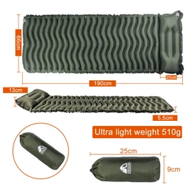 Unigear Ultralight Inflatable Sleeping Pad, Compact Air Camping Mat for Backpacking, Hiking and Traveling (Military Green Pad with Pillow)