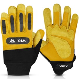 WFX Mens Leather Gardening Gloves Safety Work Gloves for Garden & Building Work Comfortable Breathable Construction Gloves for Men with Secure Grip on Palm (Yellow-Men Size, M (Pack of 1))