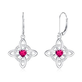 Seiyang 925 Sterling Silver Created Ruby Earrings for Women, July Birthstone Dangle Drop Earring, Celtic Knot Earrings July Birthday Jewelry for Women