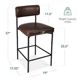 Best Choice Products Set of 2, Armless Counter Height Bar Stools, Modern PU Faux Leather Stools for Kitchen Island, Home, Dining - Mocha Brown