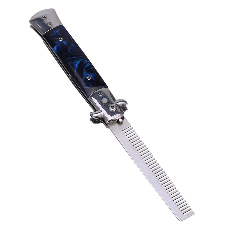 Switchblade Spring Folding Knife Push Button Pocket Comb Oil Hair