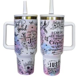 Christian Tumbler with Handle and Straw - Faith Jesus Stainless Steel Water Bottle Mugs for Mom Friend Women 40 Oz,Inspiration Gift for Women