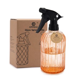 OFFIDIX Glass Watering Can, Handheld Spray Bottles, 0.4L/13.5oz Watering Spray Bottle with Adjustable Nozzle for for Indoor and Outdoor Gardening and Home Cleaning (Orange)