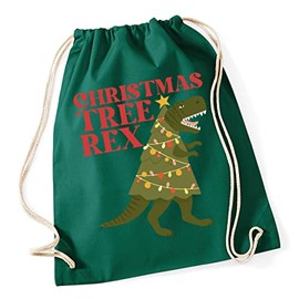 Hippowarehouse Christmas tree rex - Dinosaur Drawstring Cotton School Gym Bag 37cm x 46cm, 12 litres