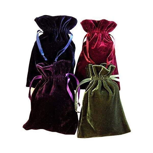 Tarot Rune Bag Bundle of 4 - One of Each Color : Moss Green, Navy Blue, Purple, Wine 4" by 6" Velvet Bags