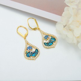 Flpruy Dragonfly Earrings for Women Sterling Silver Gold Leverback Lotus Flower Earrings Vintage Dragonfly Drop Dangle Earrings Dragonfly Jewelry Gift for Women Birthday Christmas