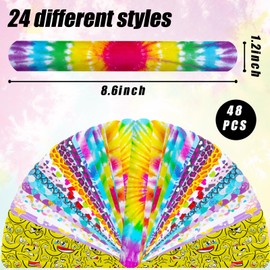 AMOR PRESENT Slap Bracelets Bulk, 48PCS Snap Bracelets for Kids Tie Dye Wrist Band Mermaid Sports for Party Favors Carnival Prizes Goodie Bags Groove Party