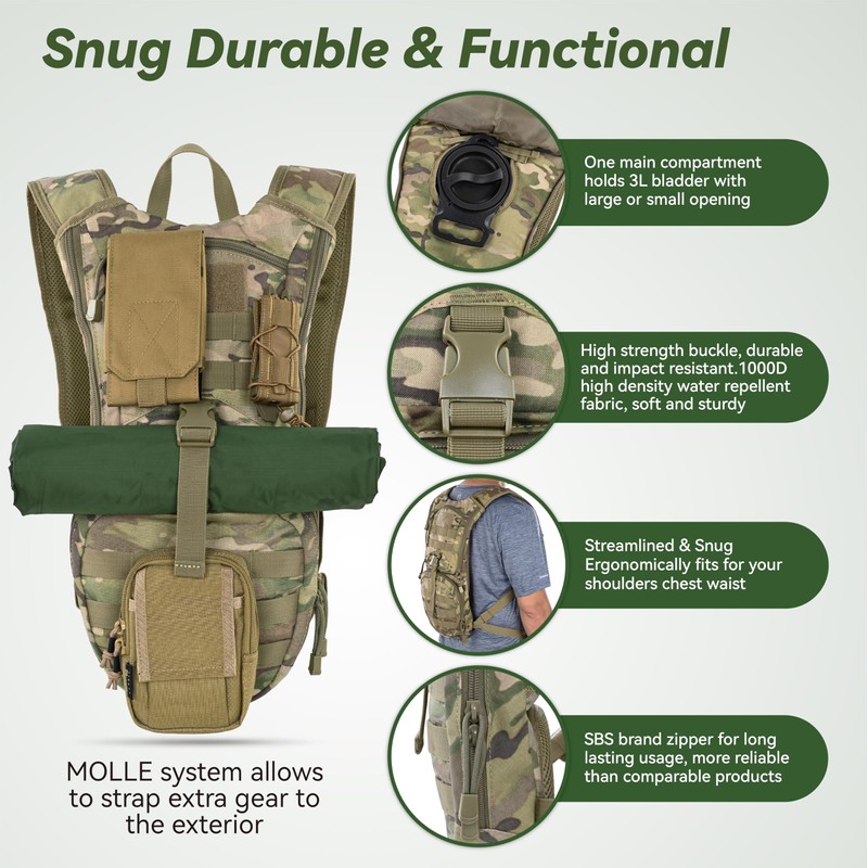 MARCHWAY Tactical Molle Hydration Pack Backpack with 3L TPU Water