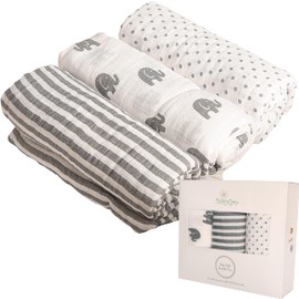 DaisyGro Luxury Swaddle Blankets, Certified Organic Muslin Cotton, 3 Unisex Designs, Large 120cm x120cm