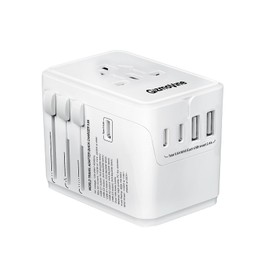 Universal International Plug Travel Adapter, 6 in 1 Wall Charger with 3 Type-C 5.8A 29W PD Fast Charging & 2 USB-A 5.8A & Multi AC Outlet Adaptor for USA EU UK AUS 200+ Countries