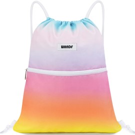WANDF Drawstring Backpack String Bag Sackpack Cinch Water Resistant Nylon for Gym Shopping Sport Yoga (Rainbow)